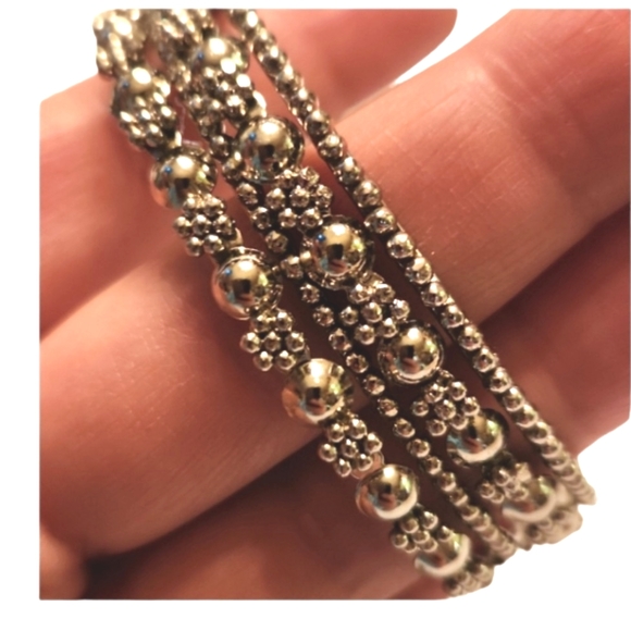 4 beaded textured bangles silvertoned floral artisan - Picture 1 of 2